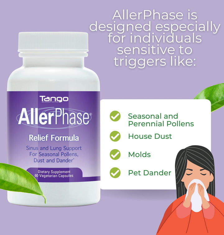 AllerPhase Natural Herbal Sinus and Lung Relief Supplement for Seasonal Respiratory Discomfort Caused by Pollens, Dust, and Dander (30 Vegetarian Capsules)