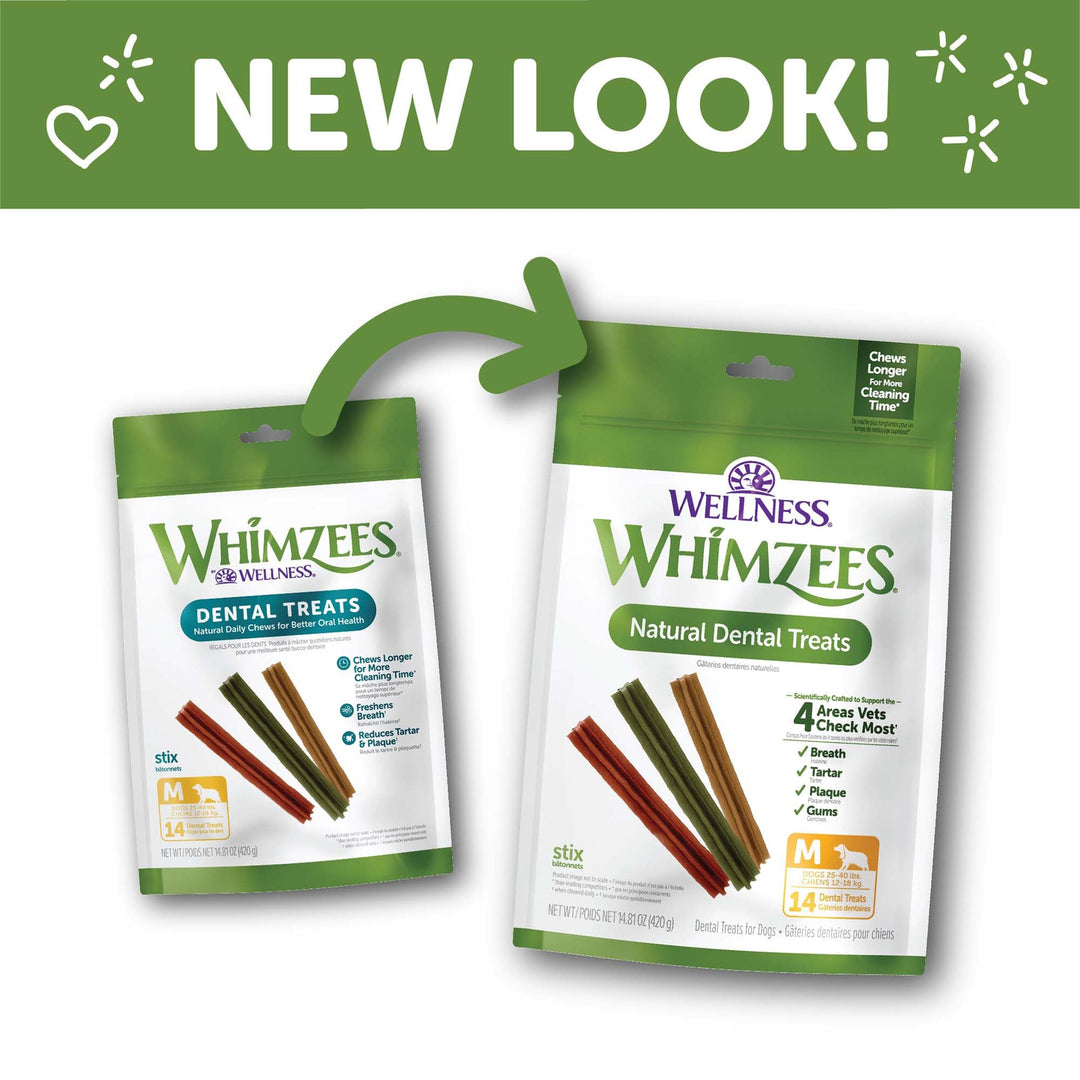 Wellness Stix Dog Dental Treats, Natural Chews, Medium Size Stick, (14 Count)