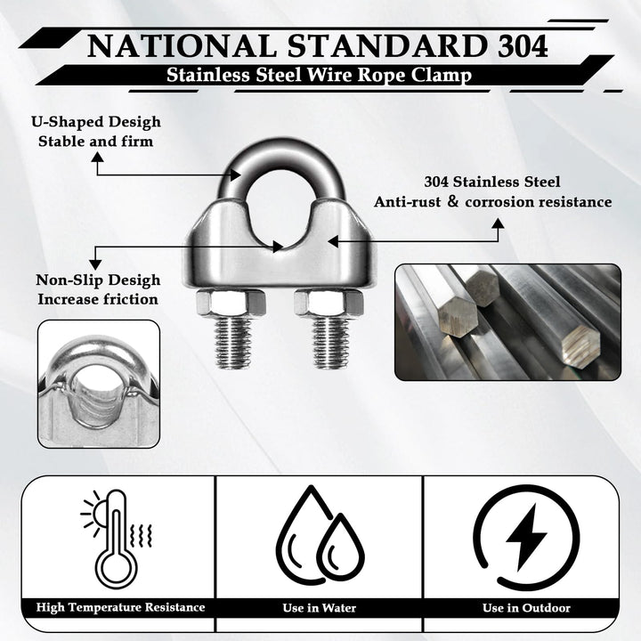 304 Stainless Steel Wire Rope Accessory Set M3 Cable Clamp Silver Thimble and Aluminum Crimping Loop for 1/8 Inch Wire Rope Cable Thimbles Rigging
