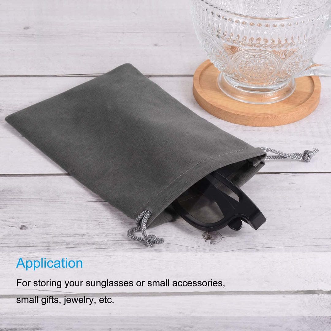 14x10cm Microfiber Pouch, 3Pcs Soft Storage Drawstring Gift Bag for Glasses Wedding, Gray