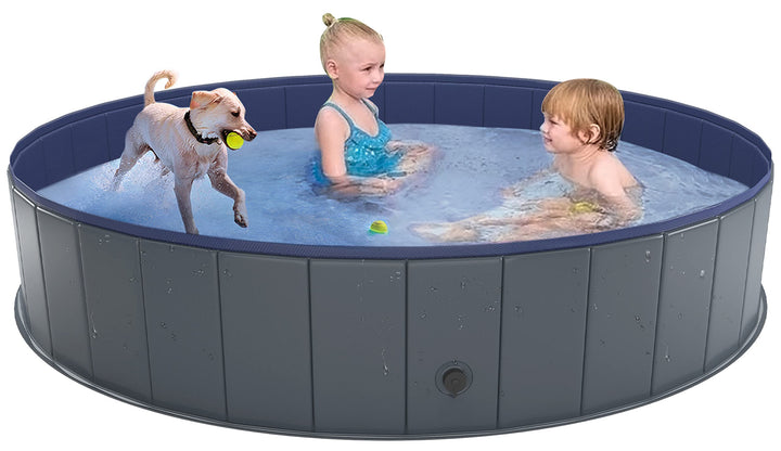 Foldable Dog Swimming Pool, Collapsible Hard Plastic, Portable Bath Tub for Pets Dogs and Cats, Pet Wading Pool for Indoor and Outdoor, 64 x 12 Inches