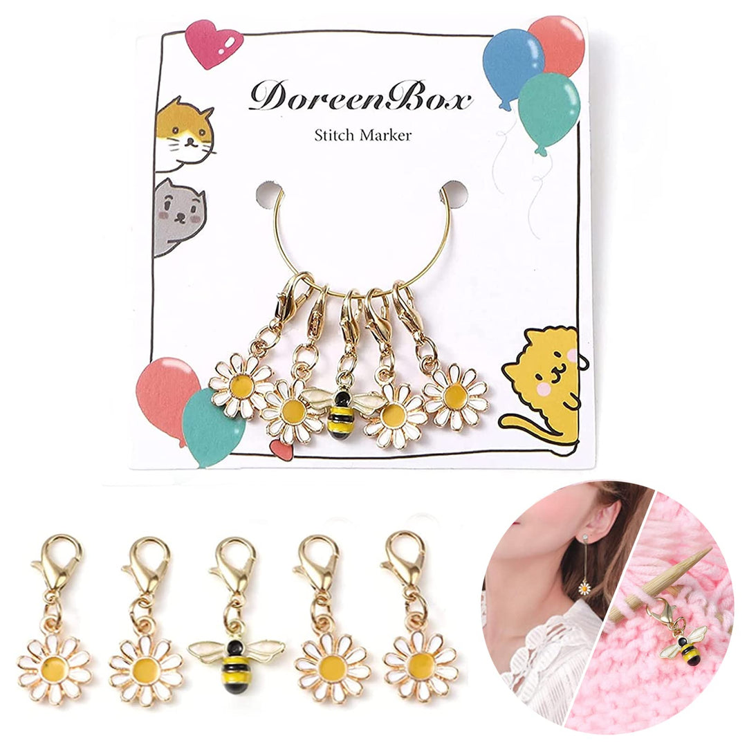 Locking Stitch Markers Knitting 5PCS Stitch Markers for Crocheting Daisies & Bee Crochet Stitch Markers for Knitting Needles Clip Counter for Weaving, Sewing & DIY (5PCS)