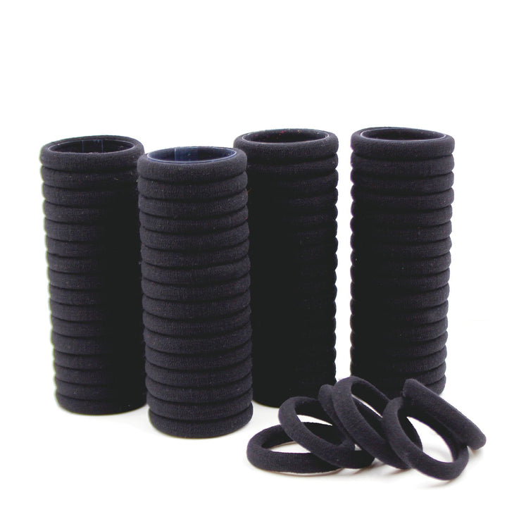 Hair Ties Rubber Bands For Women Girls Thick Curly Hair, 100 Pcs Black, 8.5Mm No Crease Cotton Seamless Ponytail Holders Scrunchie For Kids Men, No Damage No Slip Soft Hair Elastics
