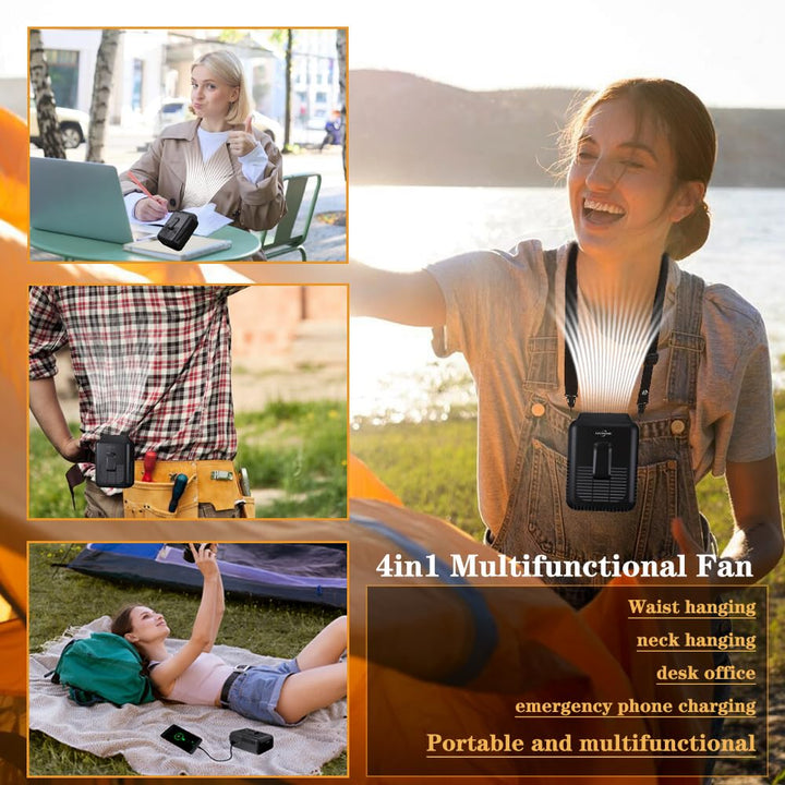 Personal Fan Portable USB Rechargeable Waist Clip Fan Working Fan Hand Free 8000mAh, 6-32hours Wearable Cooler Fan for Traveling Working Outdoor Office