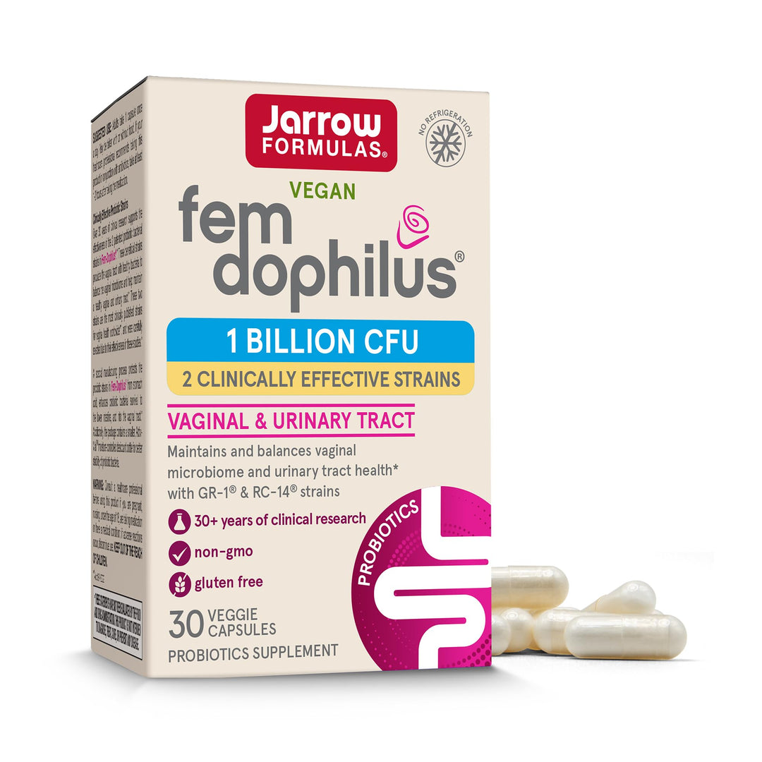 Fem-Dophilus Probiotics 1 Billion CFU With 2 Science-Backed Strains, Dietary Supplement for Vaginal and Urinary Tract Support, 30 Veggie Capsules, Up to a 30 Day Supply, Shelf-Stable