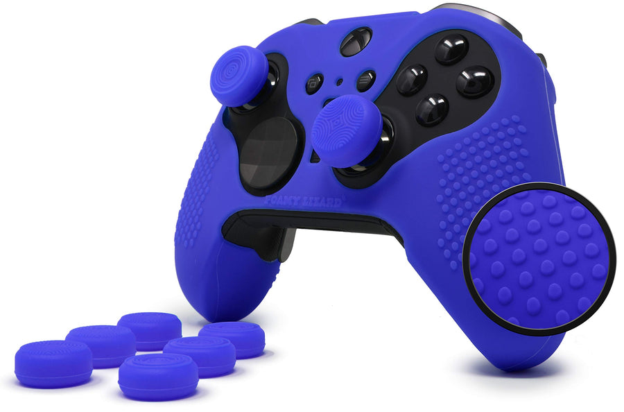 Elite Series 2 Studded Grip Skin for Xbox One Elite Series 2 Controller (NOT for Series X/S/Elite 1) - Sweat Free Silicone w/Flat Top Anti-Slip Studs + 8 QSX-Elite Thumb Grips (Blue)