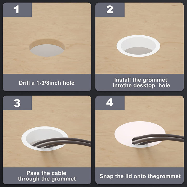 2 inch Black Desk Grommets, 6pcs Plastic Grommet Kit, Hole Cover for Wiring, Cable, Cord, Furniture