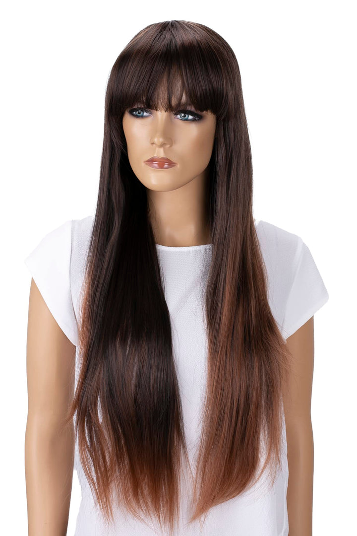 brown mix # 2T30 FZ502 : PRETTYSHOP Fashion Lady Wig Long Hair Cosplay Straight Heat-Resistant FZ502(3) (brown mix 2T30 FZ502)
