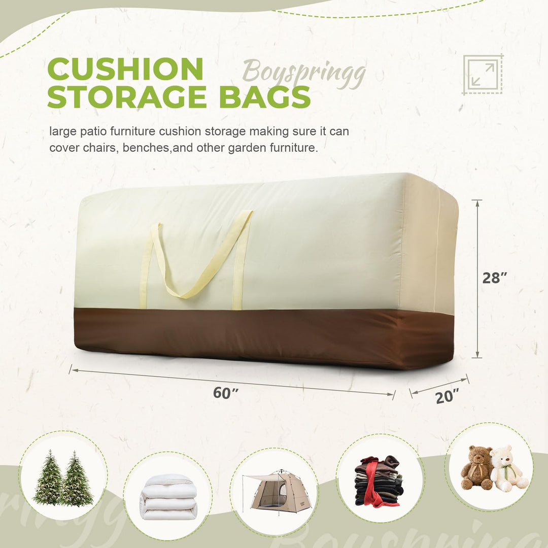 Outdoor Cushion Storage Bag, 60 Inch Patio Cushion Storage Bag for Patio Furniture Cushion, 420D Extra Large Waterproof Storage Bags with Zipper and Handle.
