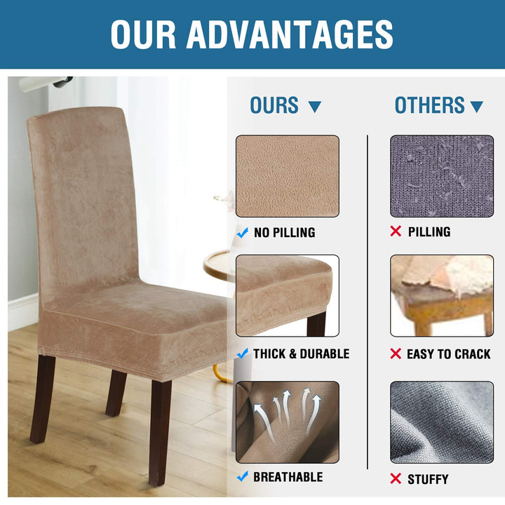 Velvet Dining Chair Covers Stretch Chair Covers for Dining Room Set of 6 Parson Chair Slipcovers Chair Protectors Covers Dining, Soft Thick Solid Velvet Fabric Washable, Camel