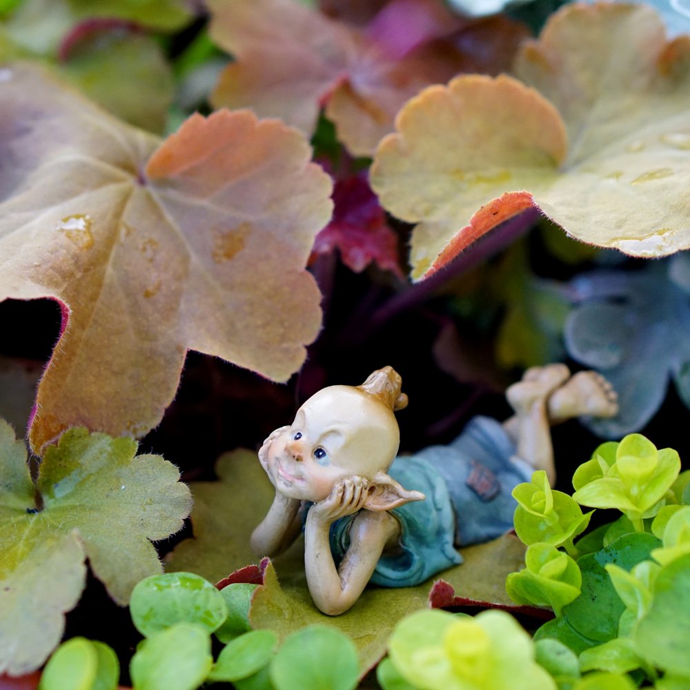 Miniature Fairy & Terrarium Garden Pixie in Thought Statue, Small, Blue, Grey, White Flesh