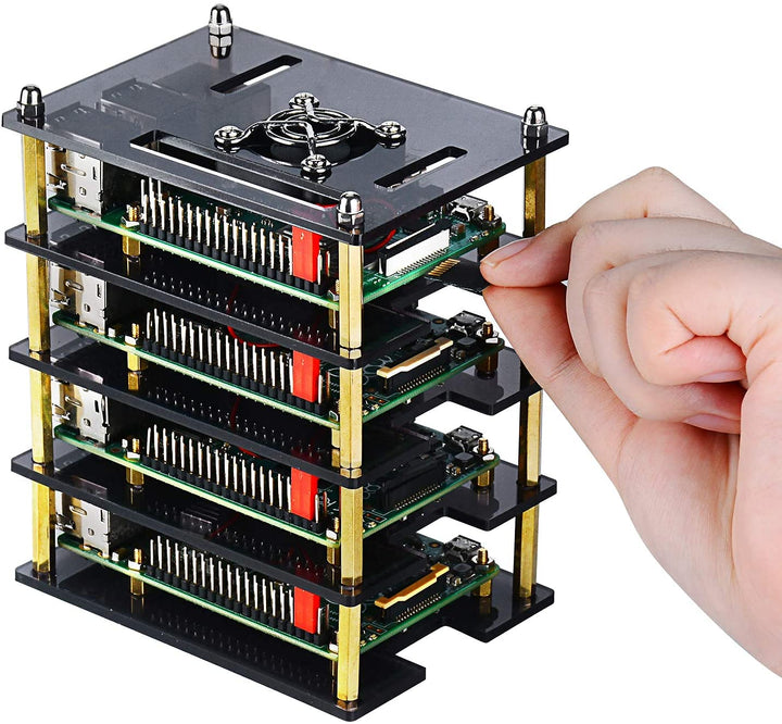 Cluster Case for Raspberry Pi 4 Model B, Pi Case with Cooling Fan and Heatsinks for Raspberry Pi 3 Model B+, Raspberry Pi 3/2 Model B