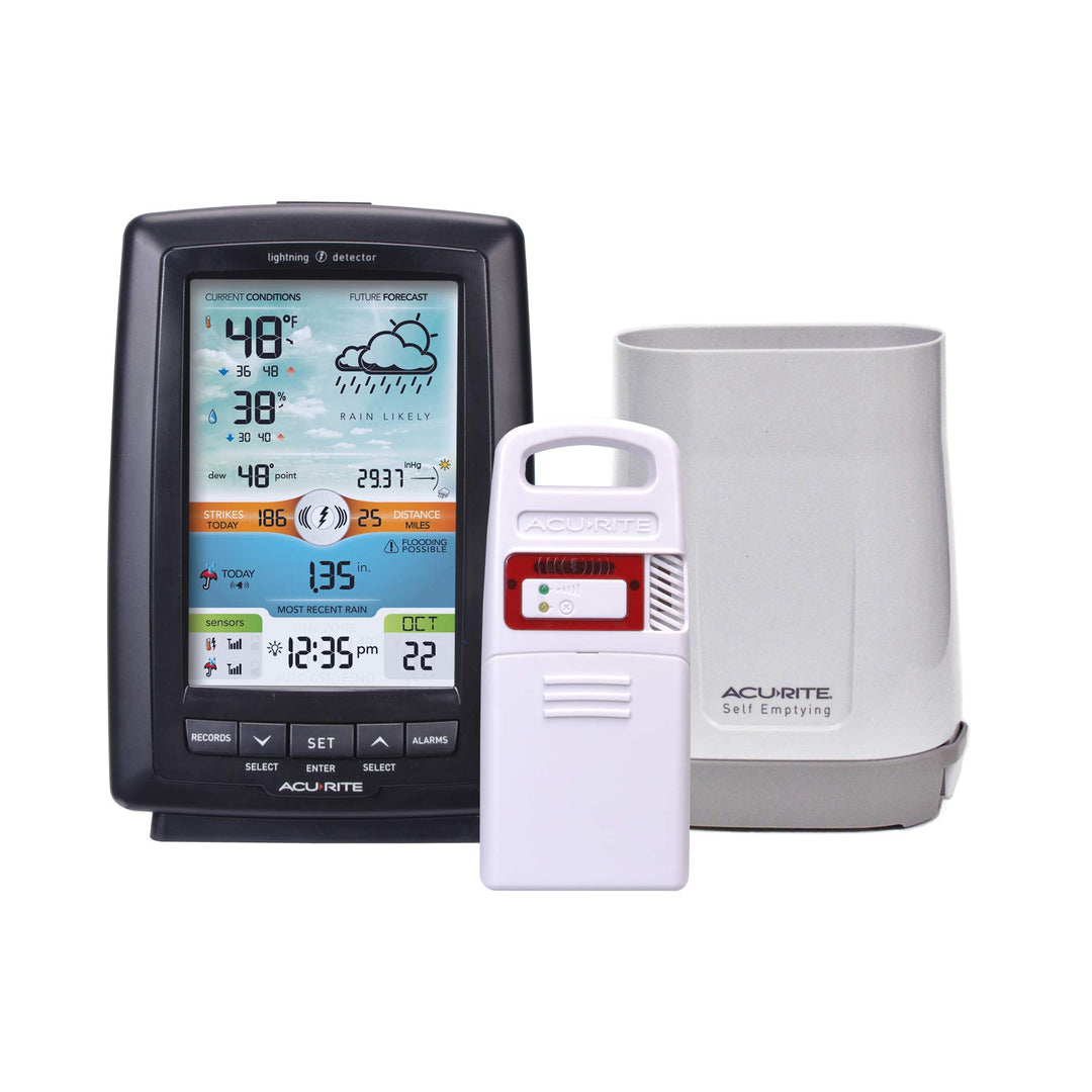 Weather Station Rain Gauge, Lightning Detector, Color Display