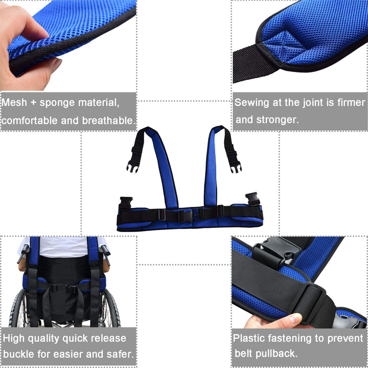 Wheelchair Seat Belt Torso Support Vest for Patient, Elderly & Disabled, Adjustable Full Body Harness Prevent Tilting or Falling & Keep User Upright, Chest Waist Band with Easy Release Buckles