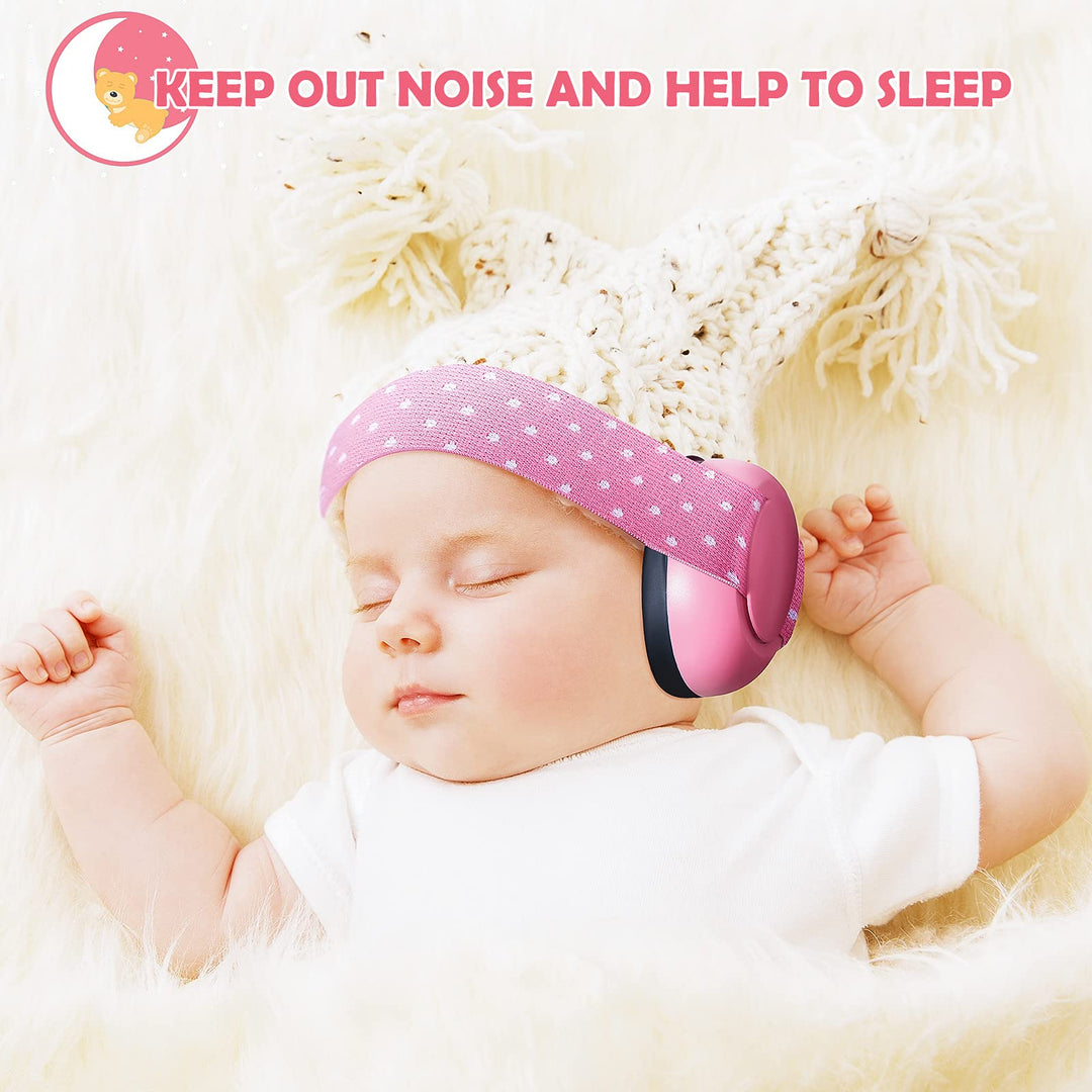 3-24 Months Baby Ear Protection Headphones Infant Noise Reduction Earmuffs for Toddler Kids with a Cloth Bag (Pink)
