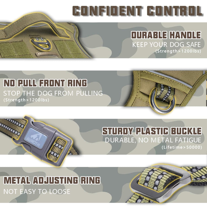 Tactical Harness for Large Dogs No Pull Adjustable Pet Harness Reflective K9 Working Training Easy Control Military Service Pet Vest Army Yellow XL