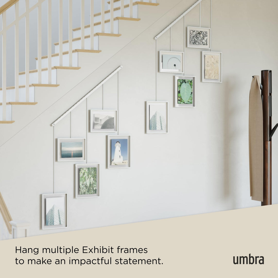 Exhibit Picture Frame Gallery Set, Adjustable Wall Collage Displays Five Photos (Two 4x6 and Three 5x7), Set of 5, White