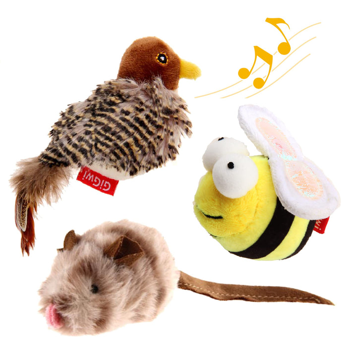 Interactive Cat Toys Animal Sound Bird/Mouse/Bee Interactive Squeaking Cat Toys Melody Chaser & Toys for Cats to Play Alone, Play and Squeak Kitten Toys for Boredom