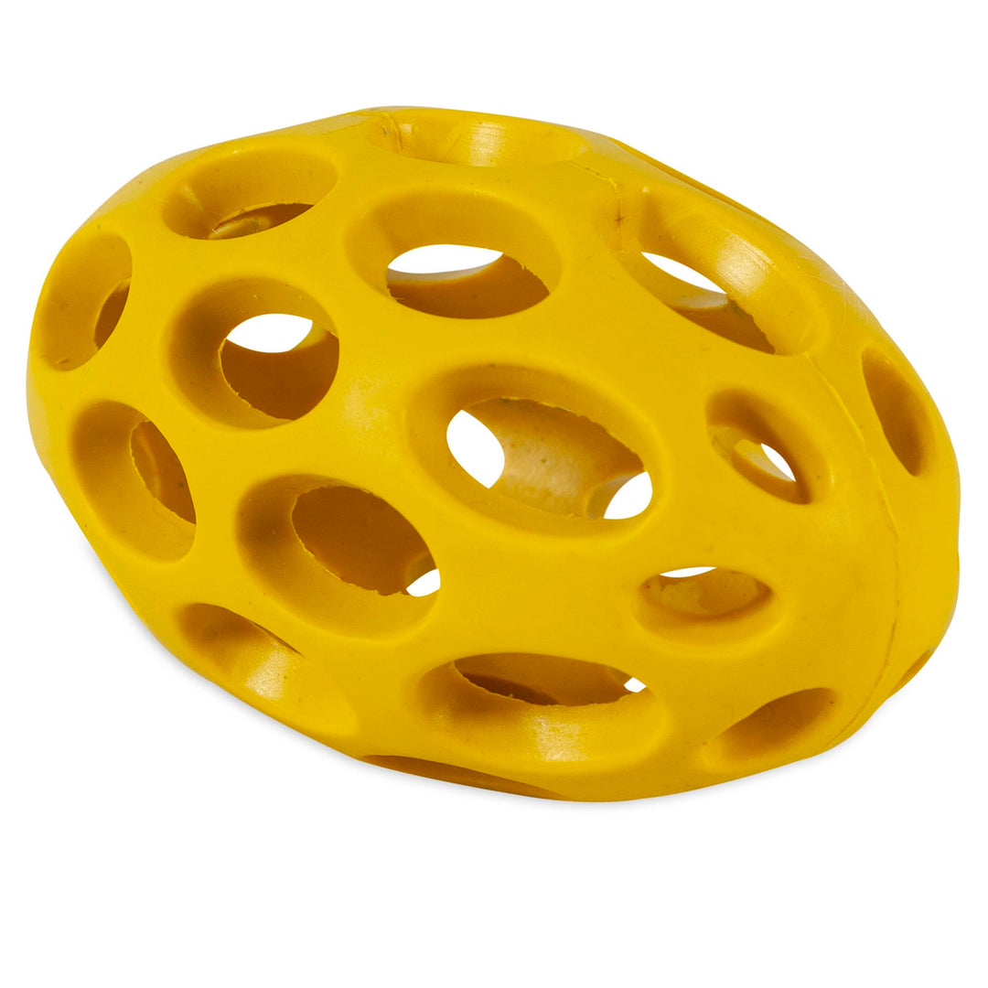 Pet Hol-ee Football Dog Toy Puzzle Ball, Natural Rubber, Mini (5.25 Inch Length), Colors May Vary