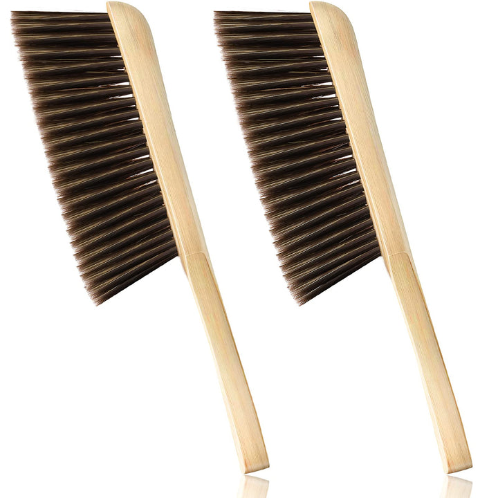 2 Pieces Wooden Bench Brushes, Soft Bristles, Long Wood Handle, Brown