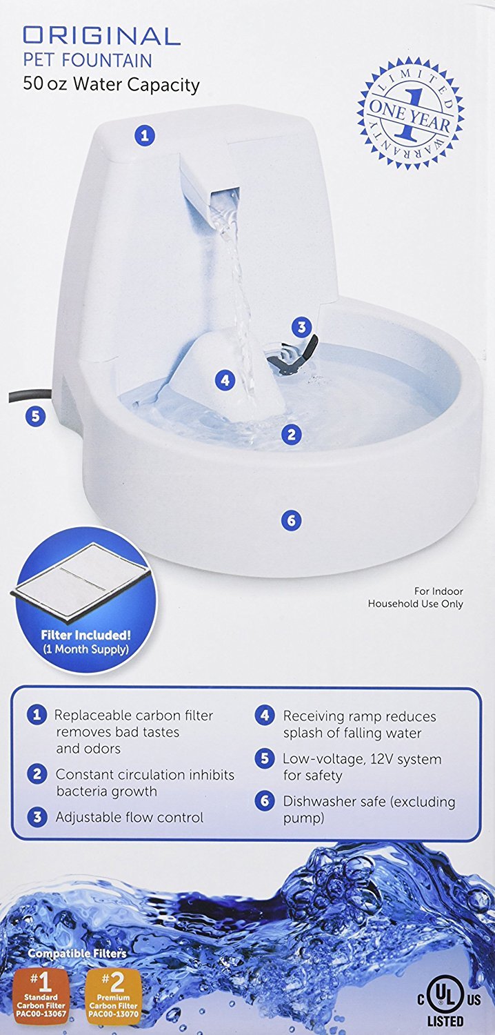 The Drinkwell Original Automatic Cat Water Fountain or Dog Water Dispenser - 50 oz Capacity of Fresh, Filtered Water - Pet Fountain with Filter Included