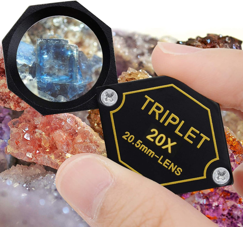 20x Magnifier Jewelry Loupe Triplet Lens 20.5mm Optical Glass Pocket Gem Magnifying Tool for Jeweler, Stamp Philatelist, Coin numismatic, Achromatic Black Hexagonal Design Kit Set
