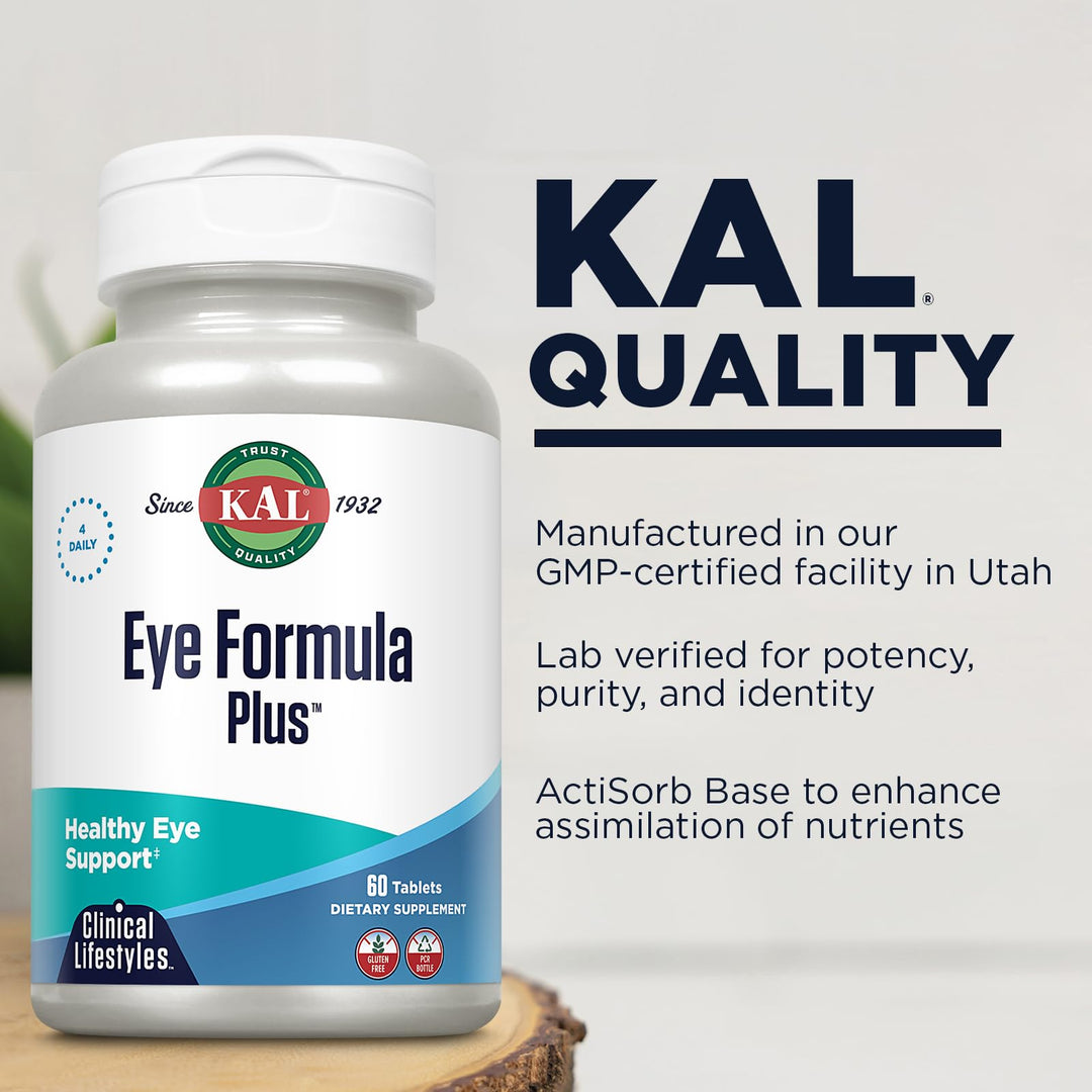 Eye Formula Plus, Eye Care and Vision Supplements for Adults, with Eye Vitamins Lutein and Zeaxanthin, Plus Bilberry Extract, Goji and Blueberry Extract, 60-Day Guarantee, 15 Servings, 60 Tablets