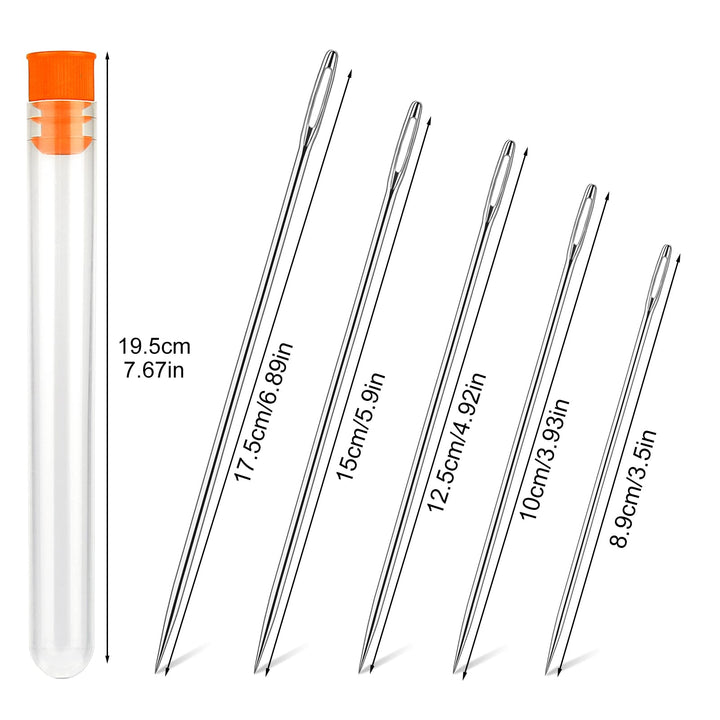 Long Sewing Needles, 5 Sizes - 3.5/3.9/4.9/5.9/6.9'', Stitching Needles, Large-Eye Hand Quilting Needles, Hand Sewing Needles for Thick Cushion, Sofa, Curtain, Carpet, Act Crafts