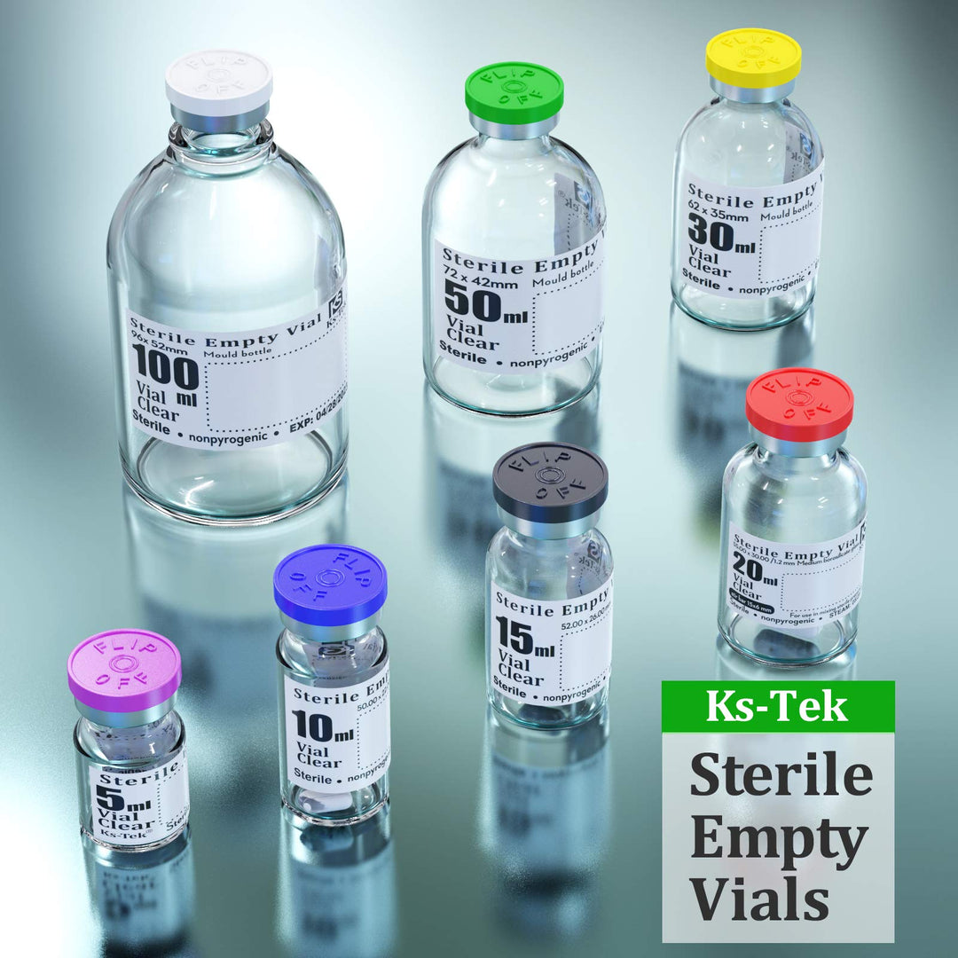 Sterile Empty Vials with Self Healing Injection Port,with Flip Off Aluminum Cap,Sterile Package (5ml,10)