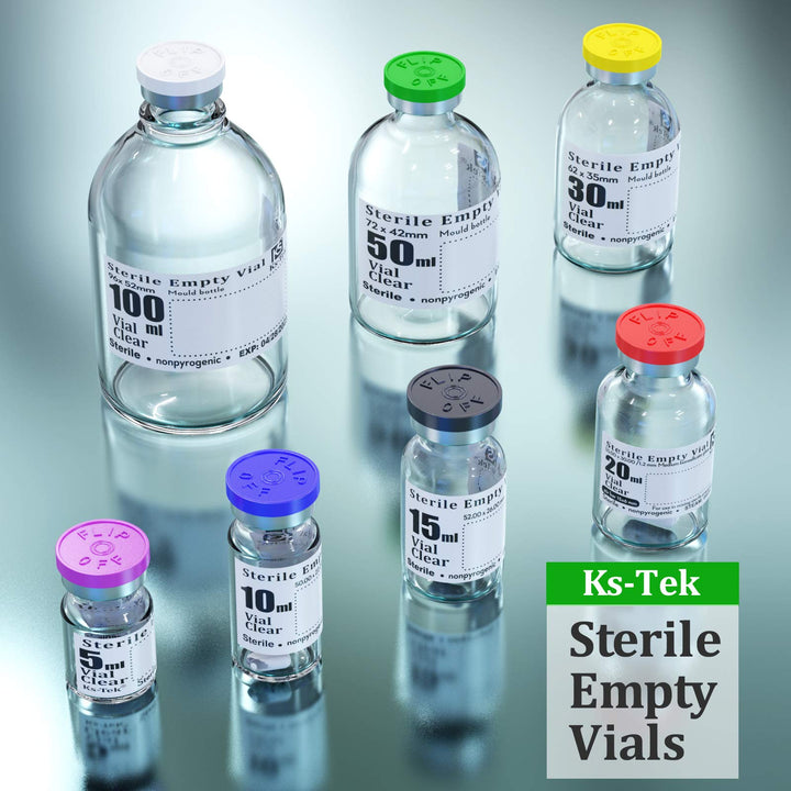 Sterile Empty Vials with Self Healing Injection Port,with Flip Off Aluminum Cap,Sterile Package (5ml,10)