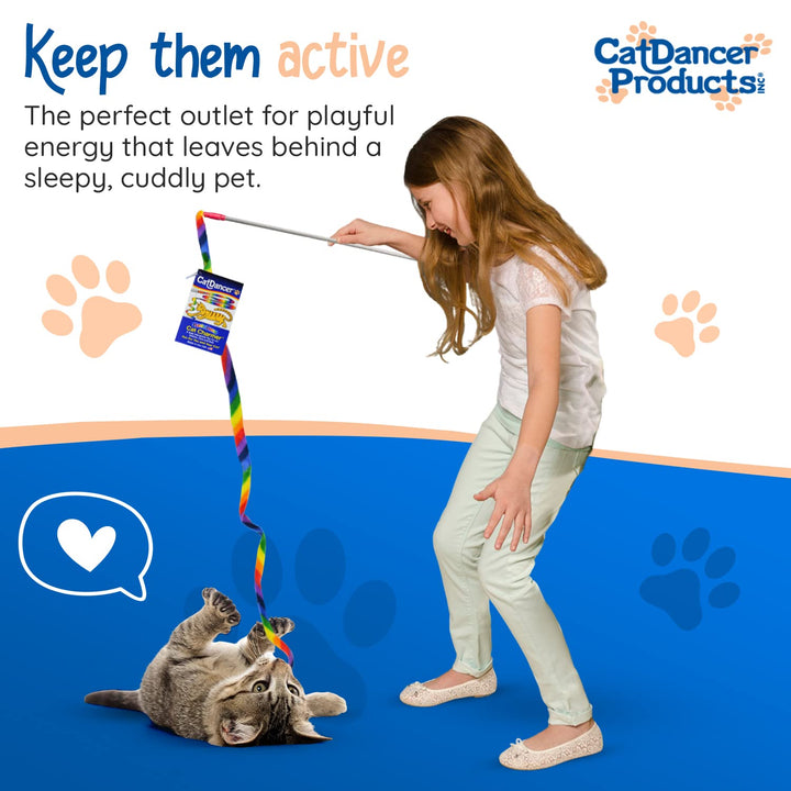 Products Rainbow Cat Wand Charmer, Safe Teaser Wand for Indoor Cats & Kittens, Flexible Exercise Toy Made of Multicolor Fabric Ribbon, For Medium Breeds