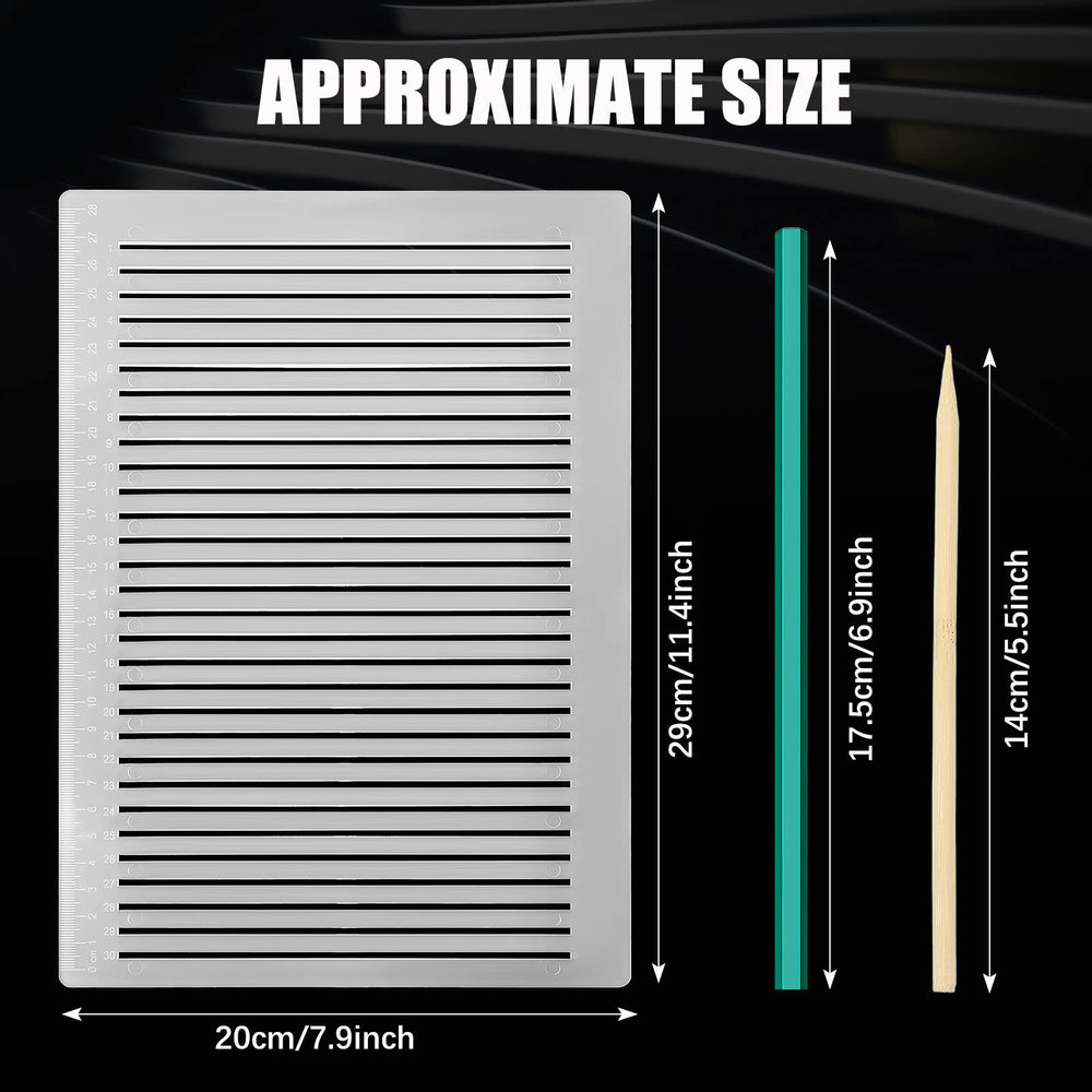 2 Packs Plastic Straight Line Stencil Template for Journaling Spacing Line Lettering Guide 11 Inch Scale Writing Ruler Envelope Addressing Template with Bamboo Stick and 2B Pencil for Paper Card Aids