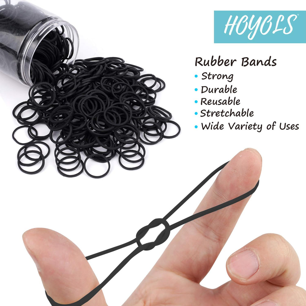 3/4” Inches Black Hair Rubber Bands for Hair Ties Small Elastics Bands Large Hair Braiding Ponytail Holders for Baby Toddler Girls Kids Thick Hair Mini Bands No Damage 600pcs (M) Latex-Free