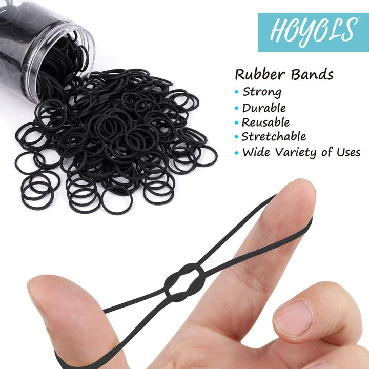3/4” Inches Black Hair Rubber Bands for Hair Ties Small Elastics Bands Large Hair Braiding Ponytail Holders for Baby Toddler Girls Kids Thick Hair Mini Bands No Damage 600pcs (M) Latex-Free