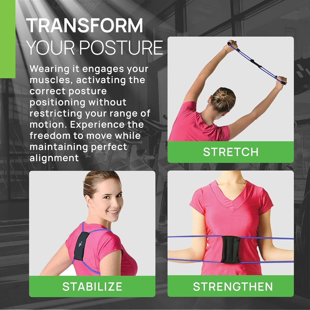 PostureMedic Dynamic Posture Brace for Neck and Back Support -For Enhanced Shoulder Alignment, Posture Improvement & Stretching- S (Red)