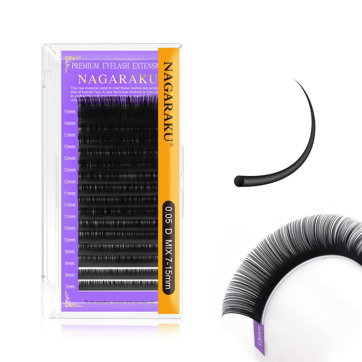 Eyelash Extensions 0.05mm D curl 7-15mm Mix Tray Individual Lashes Classic Matte Black Faux Mink 16 Rows Professional Beauty Salon Supplies