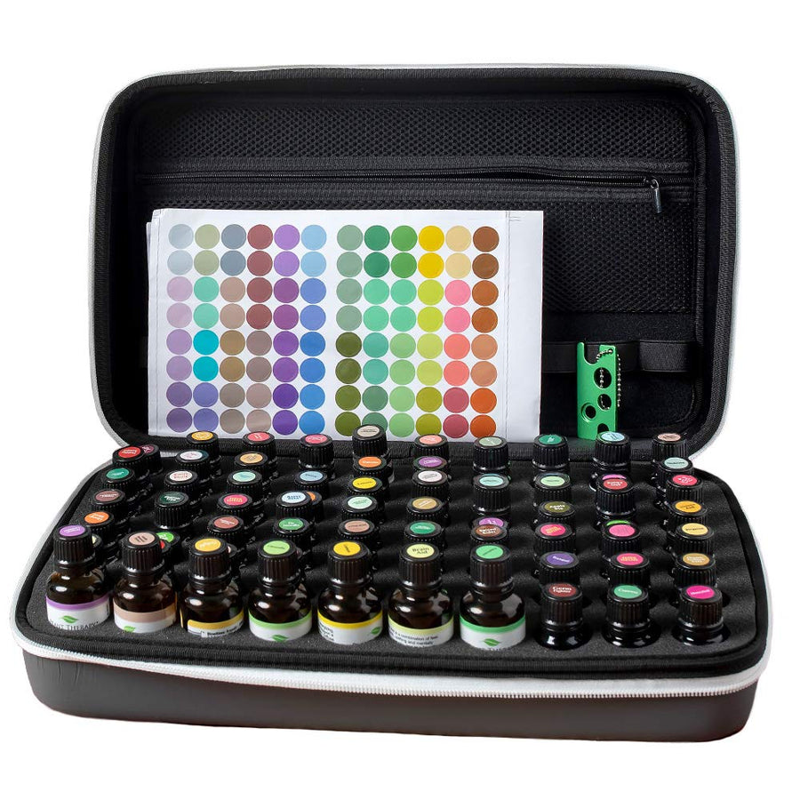 Essential Oil Carrying Organize Storage Case for 70 bottles 5/10/15/30 mL with Top Labels and Bottle Opener, Gray