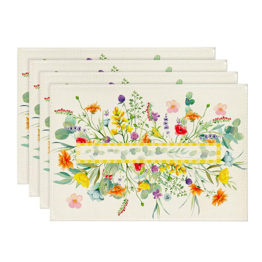 Wildflower Floral Eucalyptus Leaves Placemats for Dining Table, 12 x 18 Inch Spring Summer Seasonal Decoration Rustic Washable Table Mats Set of 4 Green