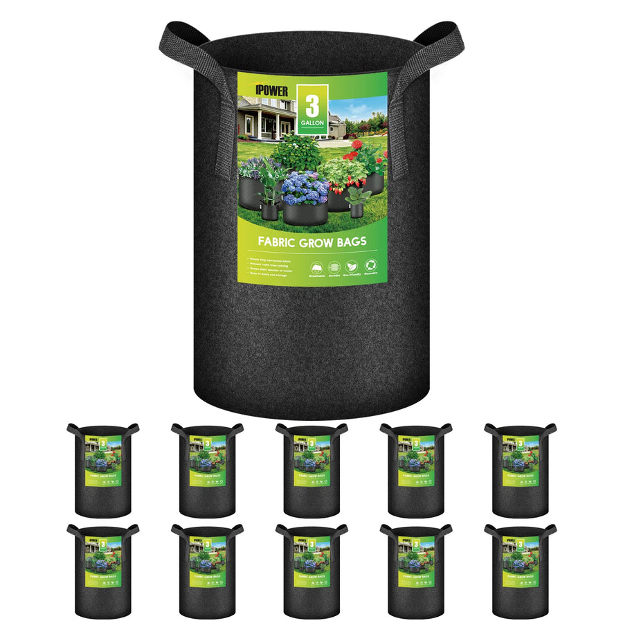 3 Gallon 10 Pack Grow Bags Nonwoven Fabric Pots Aeration Container with Strap Handles for Garden and Planting, 10-Pack Black, 3 Gallon