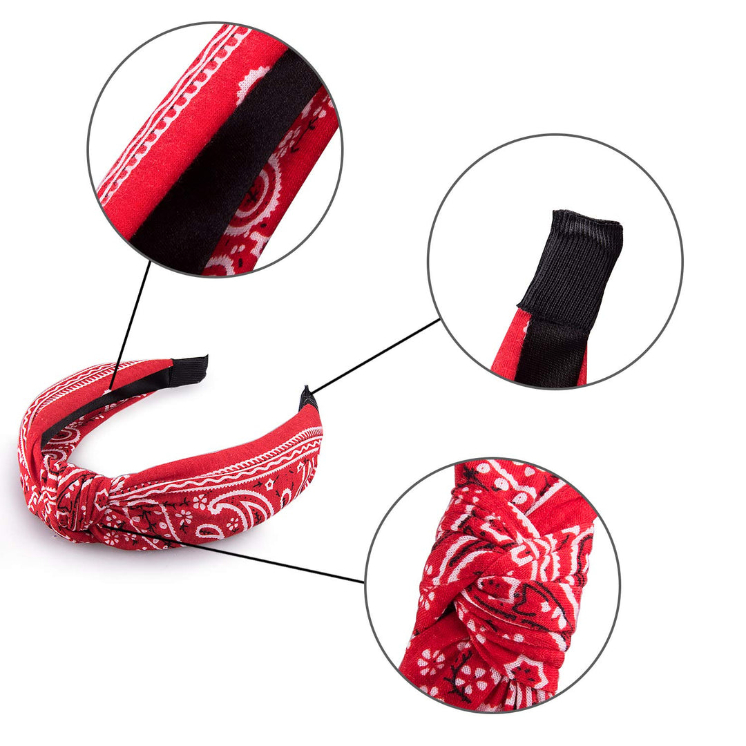 Women's Plastic Twisted Top Knot Paisley Boho Vintage Cross Headbands Wide Hairband, 6 Pieces