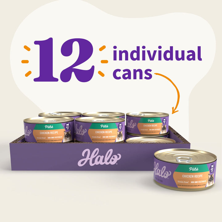 Wet Cat Food Whole Chicken Recipe, Grain Free Wet Cat Pate, Canned Cat Food for Extra Hydration, 5.5 Oz Can (Pack of 12)