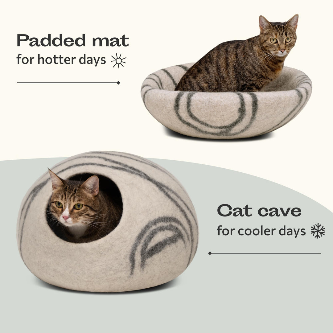 Cat Cave – Premium Felt Cat Bed for Indoor Cats, Handmade 100% Merino Wool (Light Shades) (Medium, Light Grey)