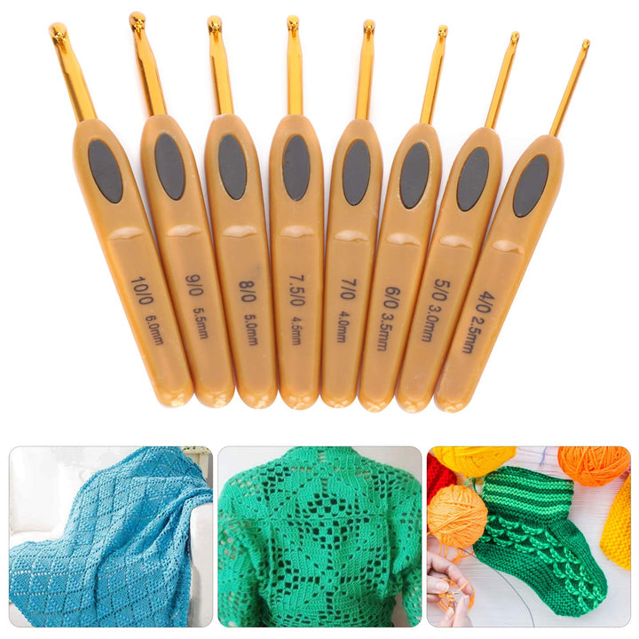 8 Sizes Crochet Hooks Set,Ergonomic Crochet Hooks with Soft Rubber Handles and Number Marks for Grandmothers,Moms,Children,Beginners or Advanced Crochet Lovers