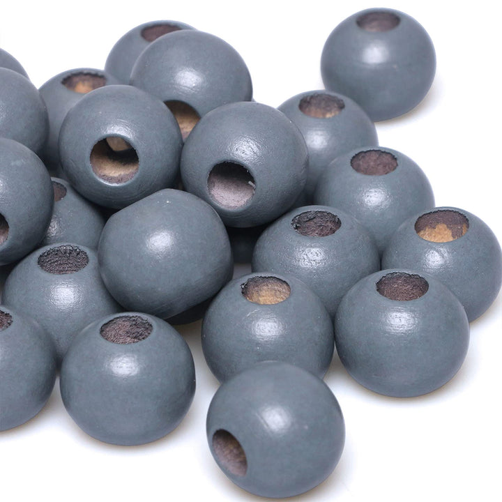 50Pcs 20mm Dark Grey Wood Beads Large Hole Wooden Loose Beads Wooden Macrame Beads for Garlands Jewelry Making Home Decoration (8mm Hole)