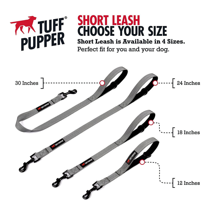 Short Dog Leash for Dog Training | 24 Inch | Perfect for Service Dog Harness & Short Training Leash | Traffic Leash Handle w/Padding | Short Leash Dog Coupler Steel Gray