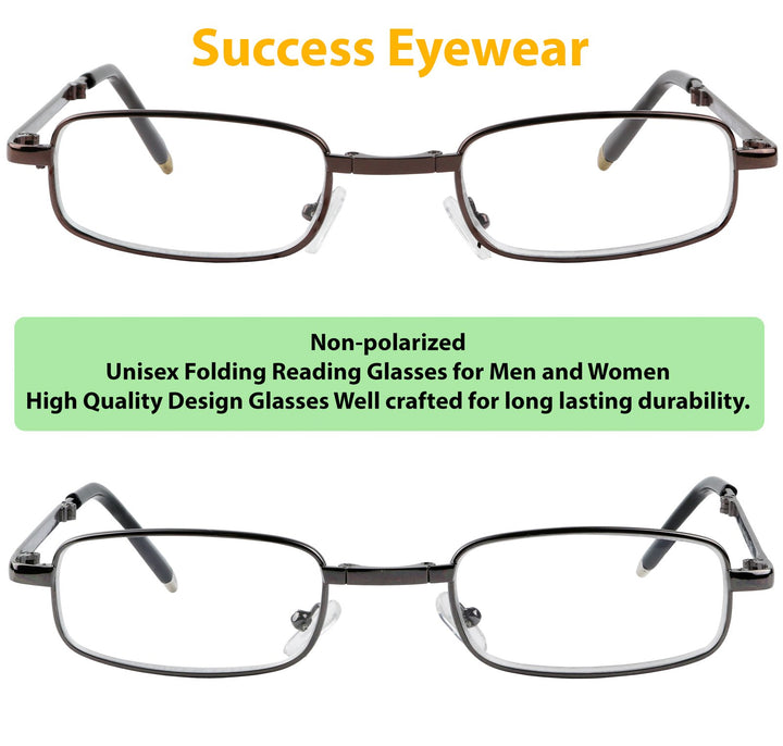 Reading Glasses Set of 2 Fashion Folding Readers with Leather Cases Brown and Gunmetal Glasses for Reading for Men and Women Set of Gunmetal and Brown 1.75