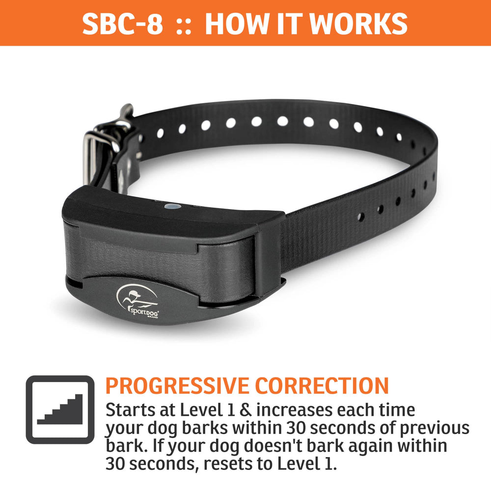 Brand NoBark SBC-8 Bark Control Collar - Static Collar with Progressive Correction - Waterproof - Static Stimulation - Dogs 8 lbs & up