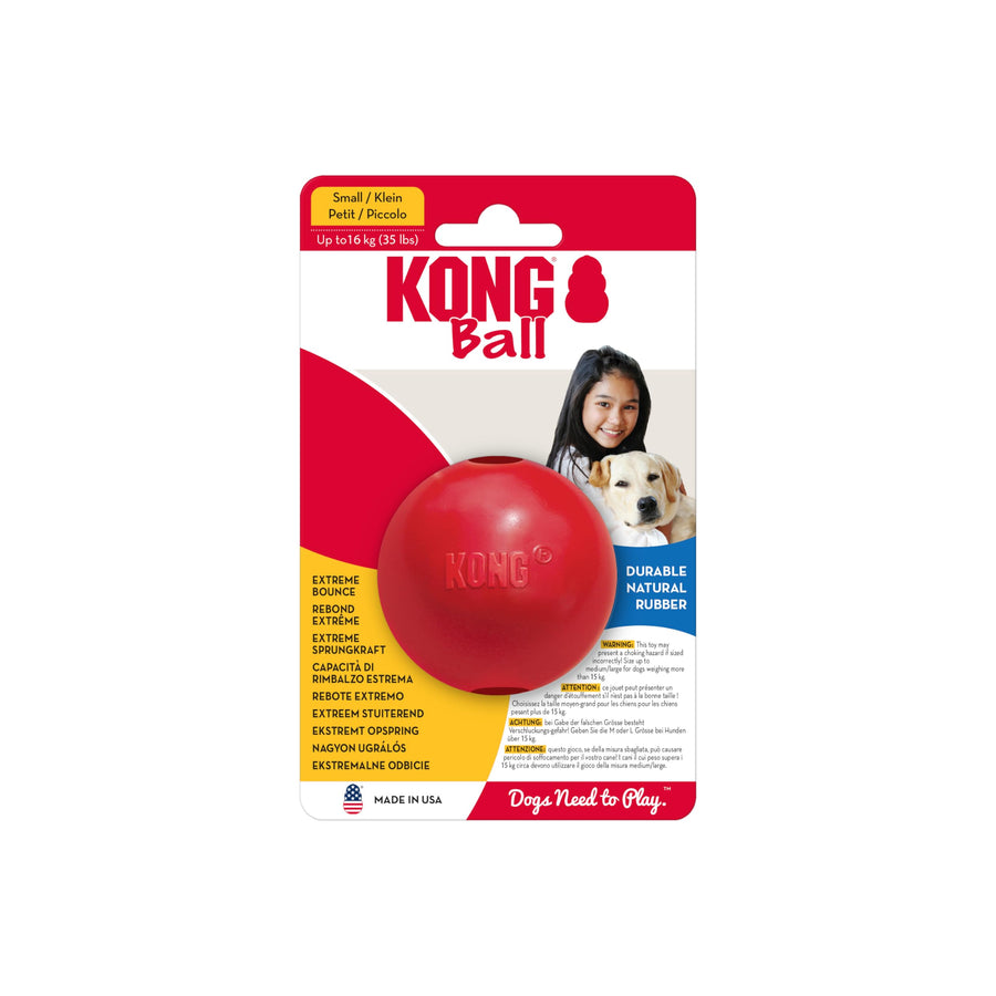 Ball with Hole - Durable Dog Fetch Toy for Training, Interactive Playtime & More - Classic Natural Rubber Ball - Red - For Small Dogs