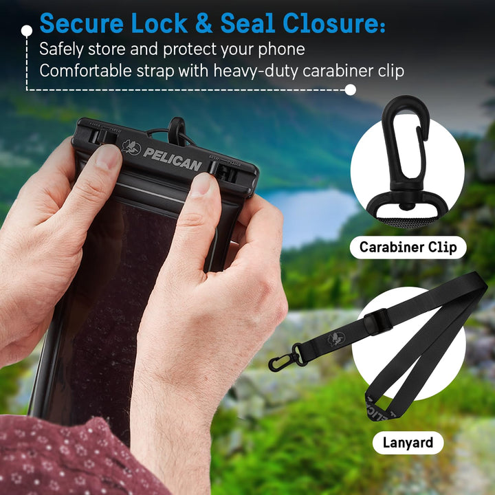 Marine - IP68 Waterproof Phone Pouch / Case (Regular Size) - Floating Waterproof Phone Case - iPhone 16 Pro Max/iPhone 15 Pro Max/14 Pro Max/13/12/S24/ Pixel 9 - Detachable Lanyard - Black