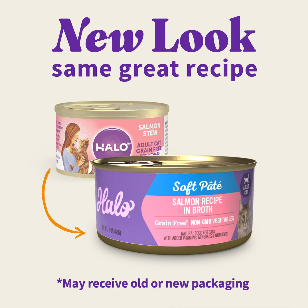 Adult Grain Free Wet Cat Food Soft Pate, Salmon Recipe in Broth, Healthy Cat Food with Real, Whole Salmon, 3 oz Can (Pack of 12)